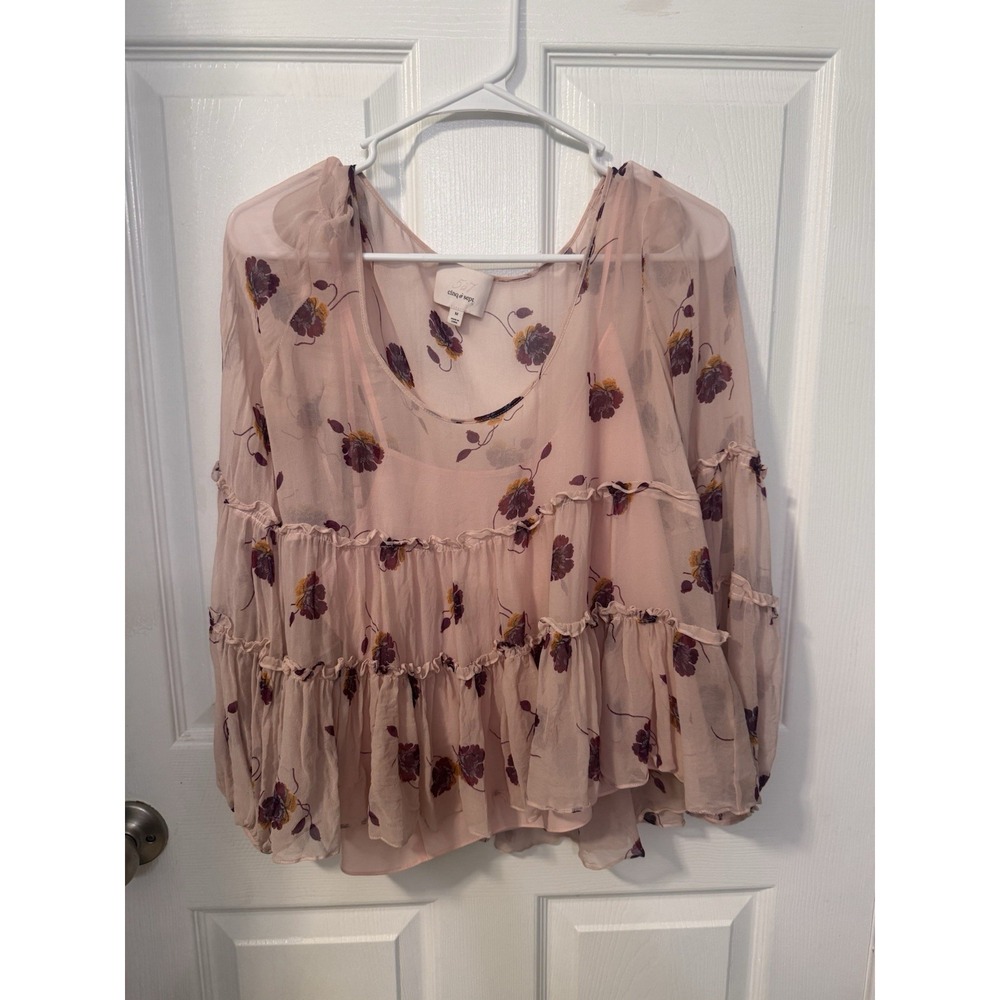 Cinq a Sept Tumbling Long Sleeve Jasmine Silk Top M Balloon Sleeve Ruffle Tiers